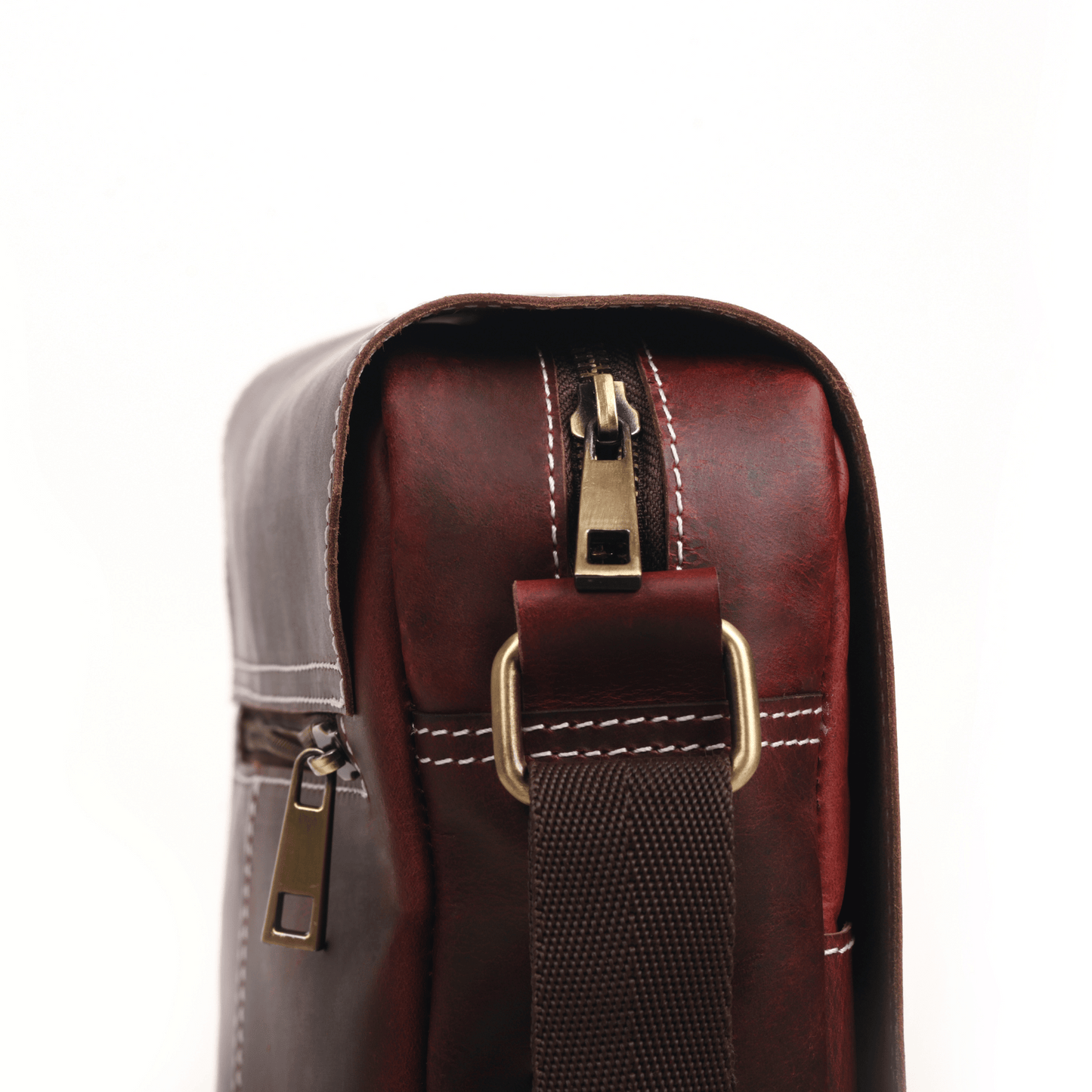 Zipper crossover Genuine Leather Cross Body Bag Sepia Wine