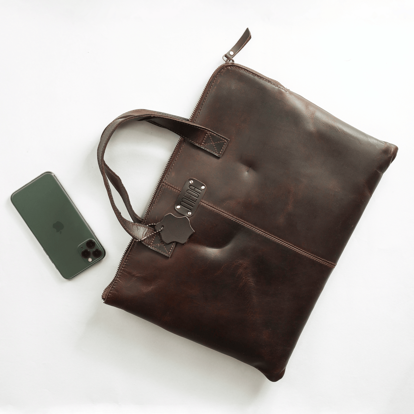 Handy Held Genuine Leather Laptop Bag Muddy Brown