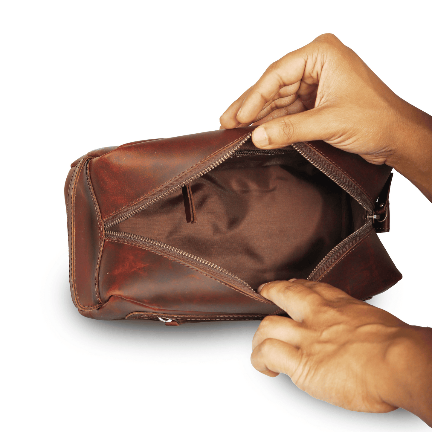 ON the go pouch Genuine Leather Tolietry Bag Sepia Wine