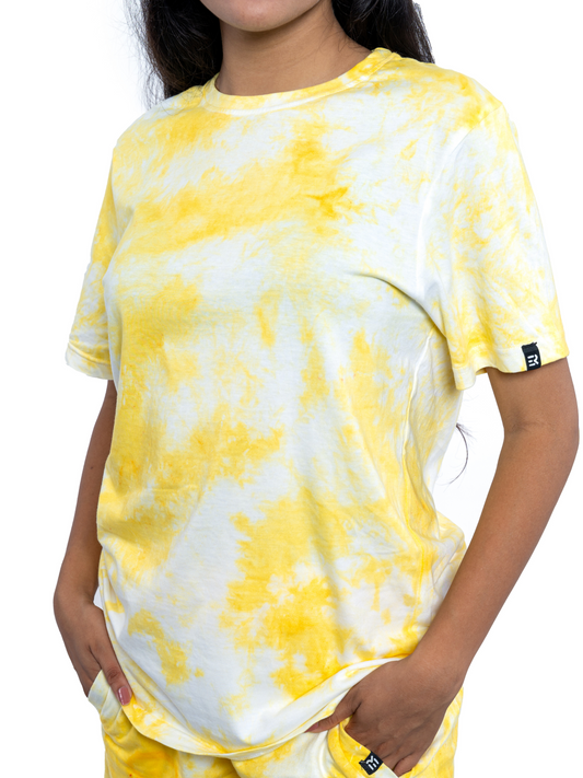 Yellow Tie & Dye Round Neck T-Shirts - Women