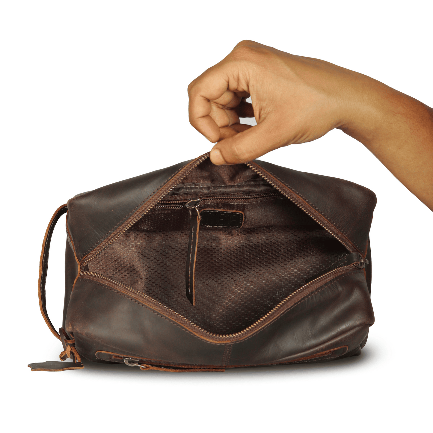 ON the go pouch Genuine Leather Tolietry Bag Muddy Brown