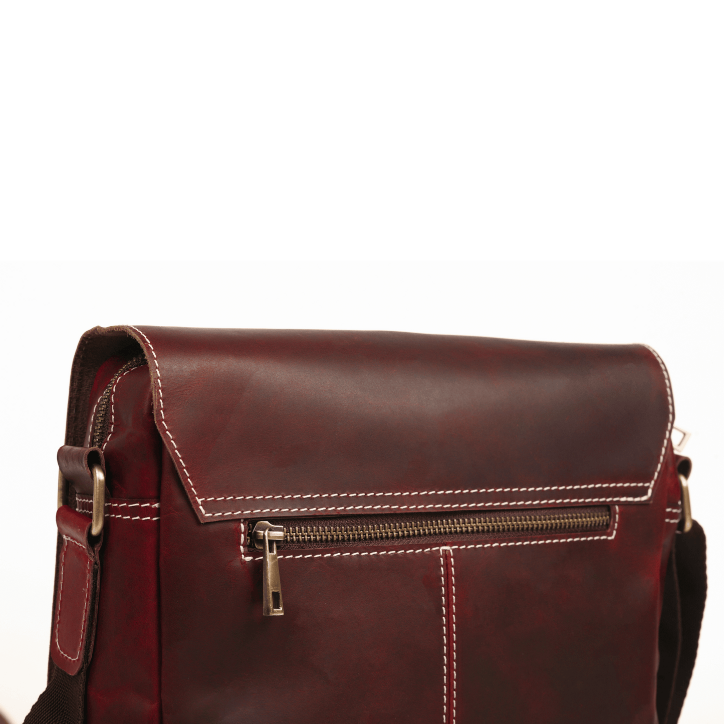 Zipper crossover Genuine Leather Cross Body Bag Sepia Wine