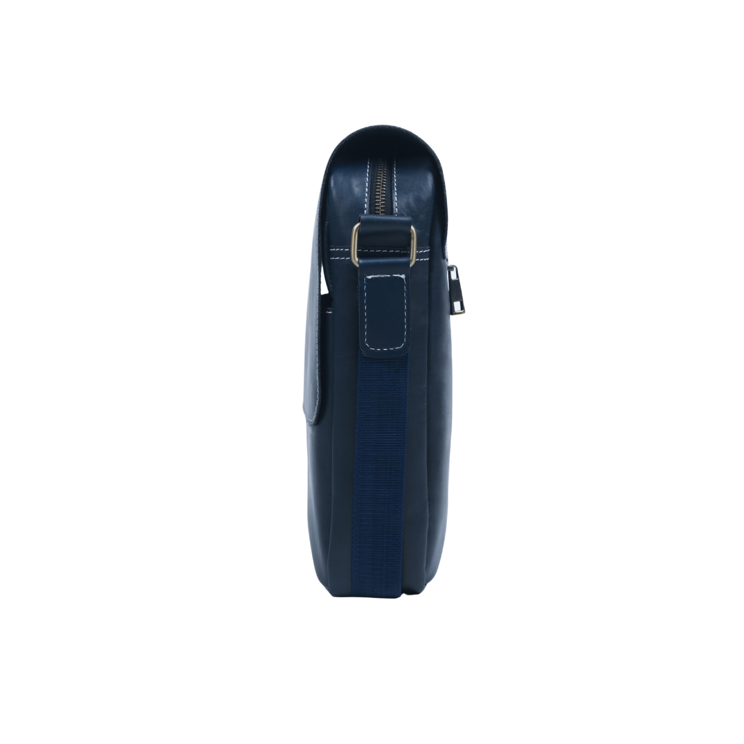 Zipper crossover Genuine Leather Cross Body Bag Midnight Blue