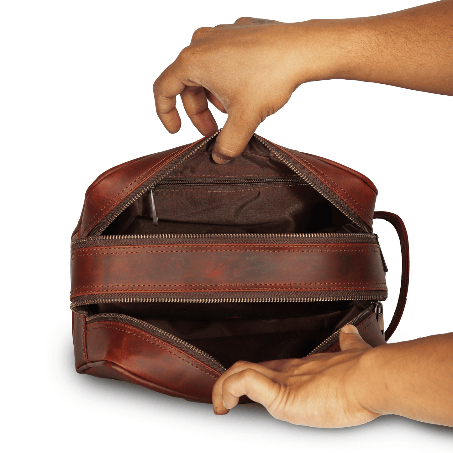 Travel Refresh Genuine Leather Tolietry Bag Sepia Wine