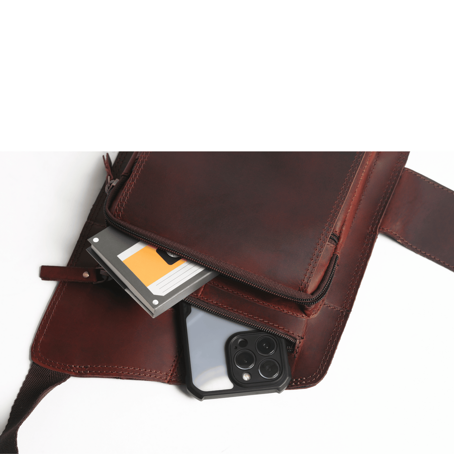 Mini Rover Genuine Leather Chest Bag Sepia wine