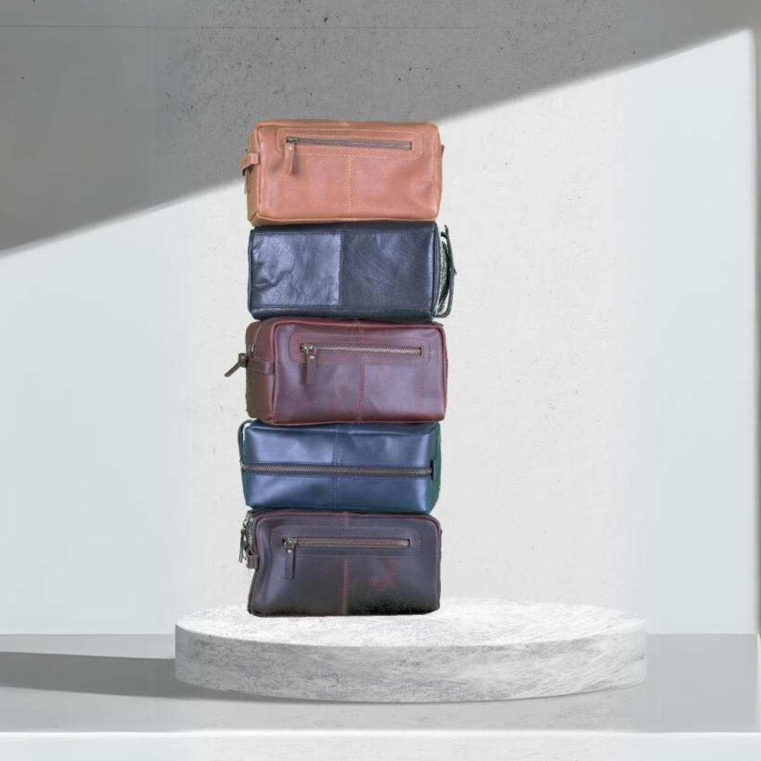 ON the go pouch Genuine Leather Tolietry Bag Ebony Black