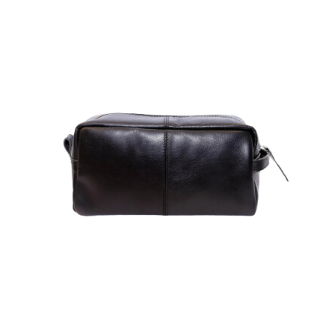 ON the go pouch Genuine Leather Tolietry Bag Ebony Black