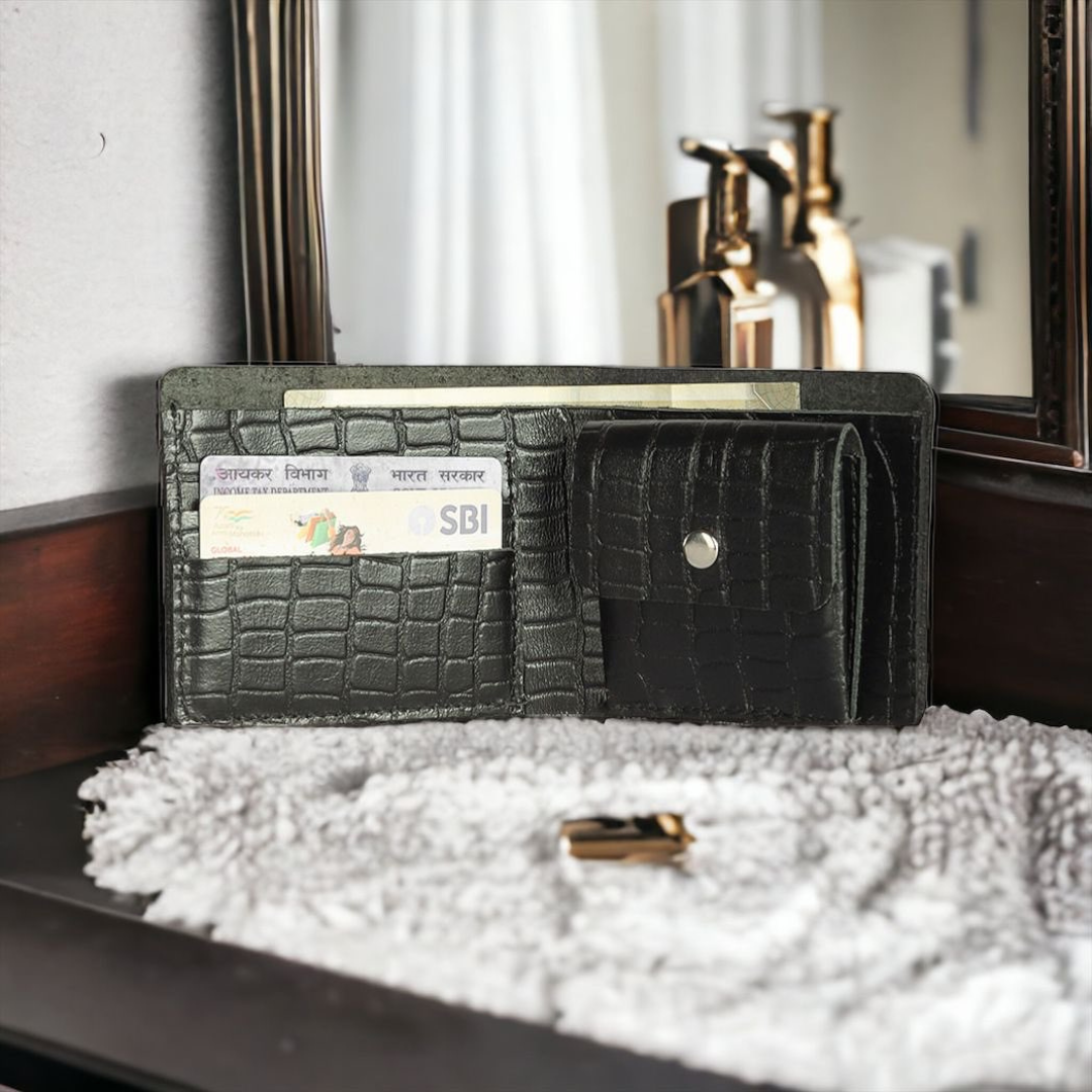 Mini Pocket Glam Leather Wallet Ebony Black