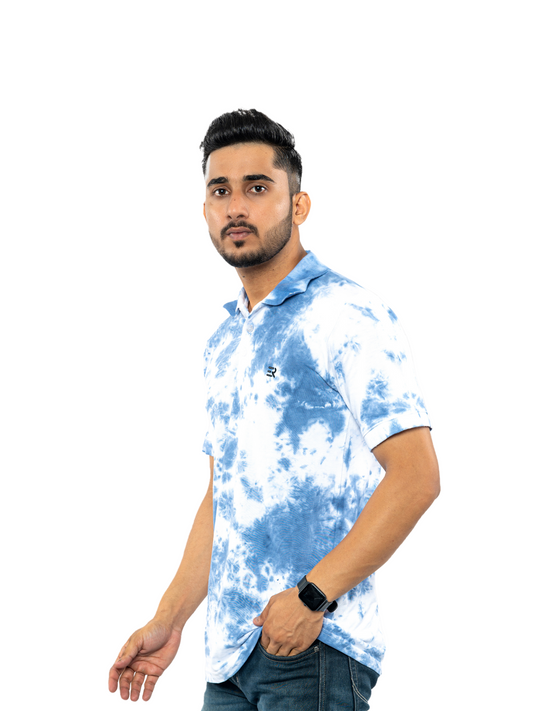 Blue Tie & Dye Polo T-Shirt