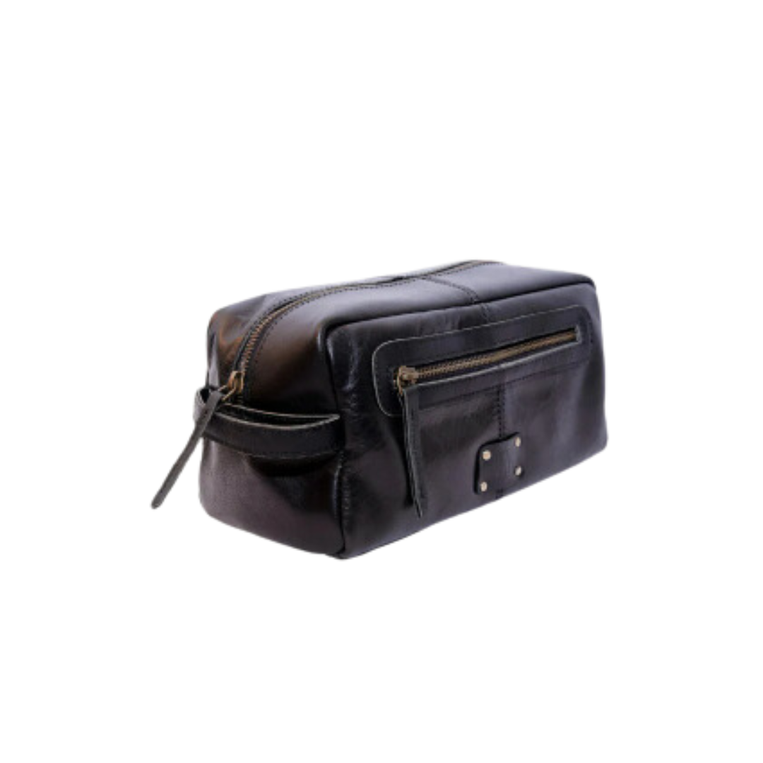 ON the go pouch Genuine Leather Tolietry Bag Ebony Black