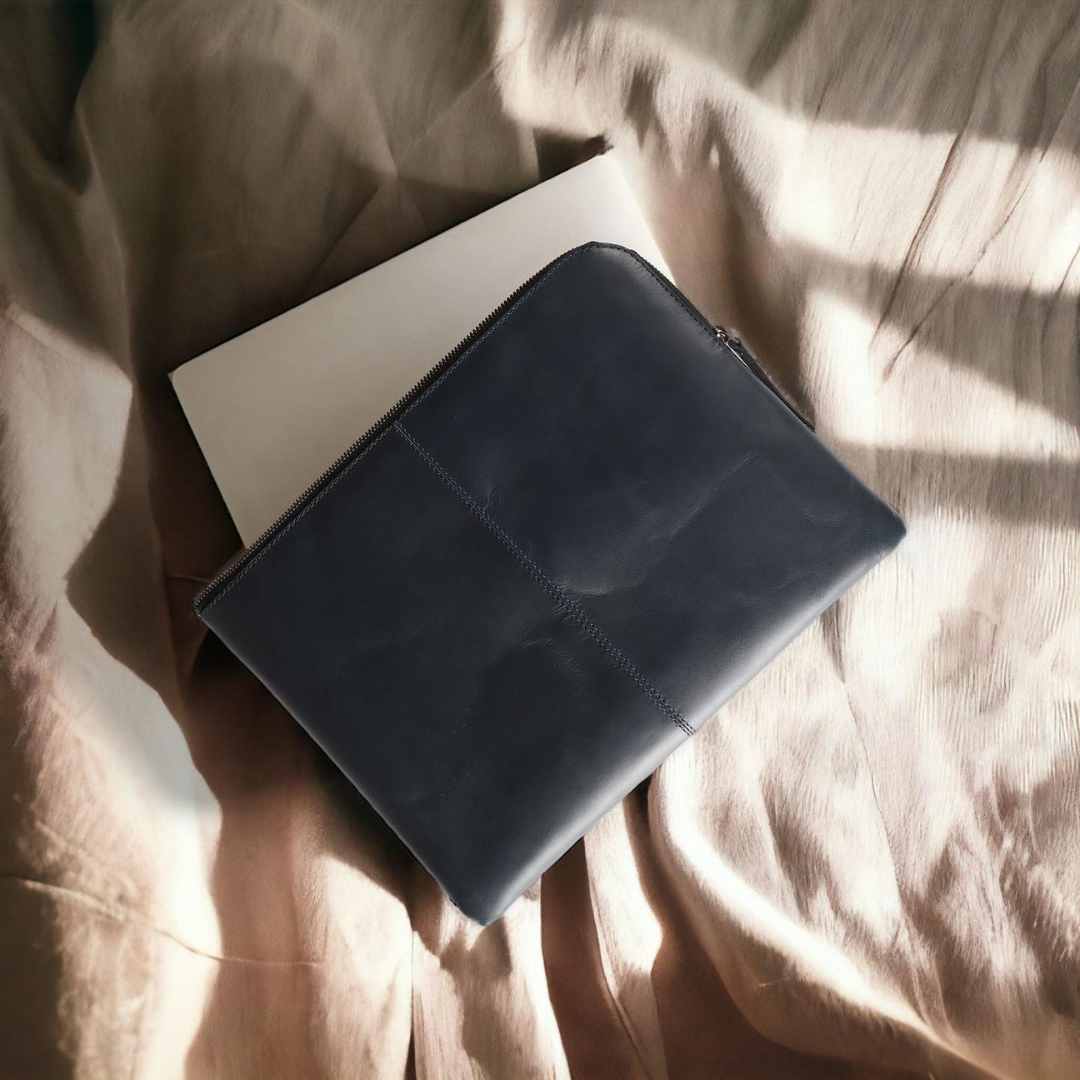 Sleek Macbook Sleeve Genuine Leather Laptop Bag Midnight Blue