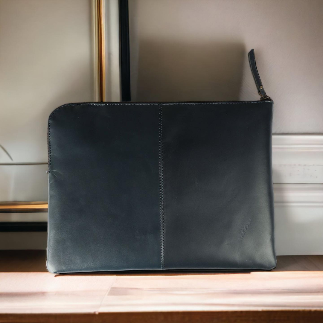 Sleek Macbook Sleeve Genuine Leather Laptop Bag Midnight Blue