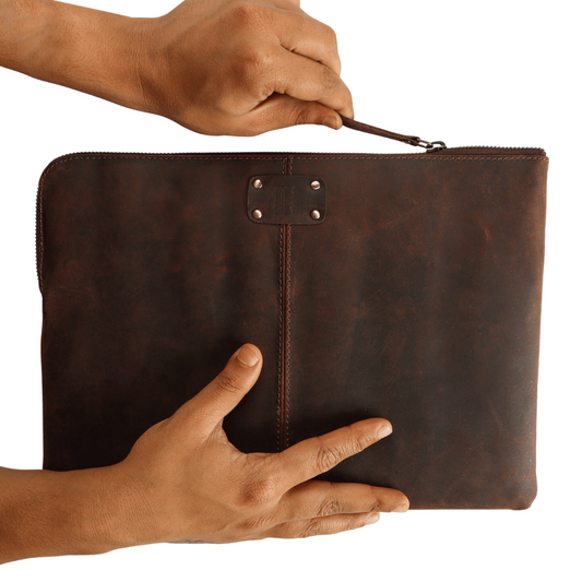Sleek Macbook Sleeve Genuine Leather Laptop Bag Muddy Brown