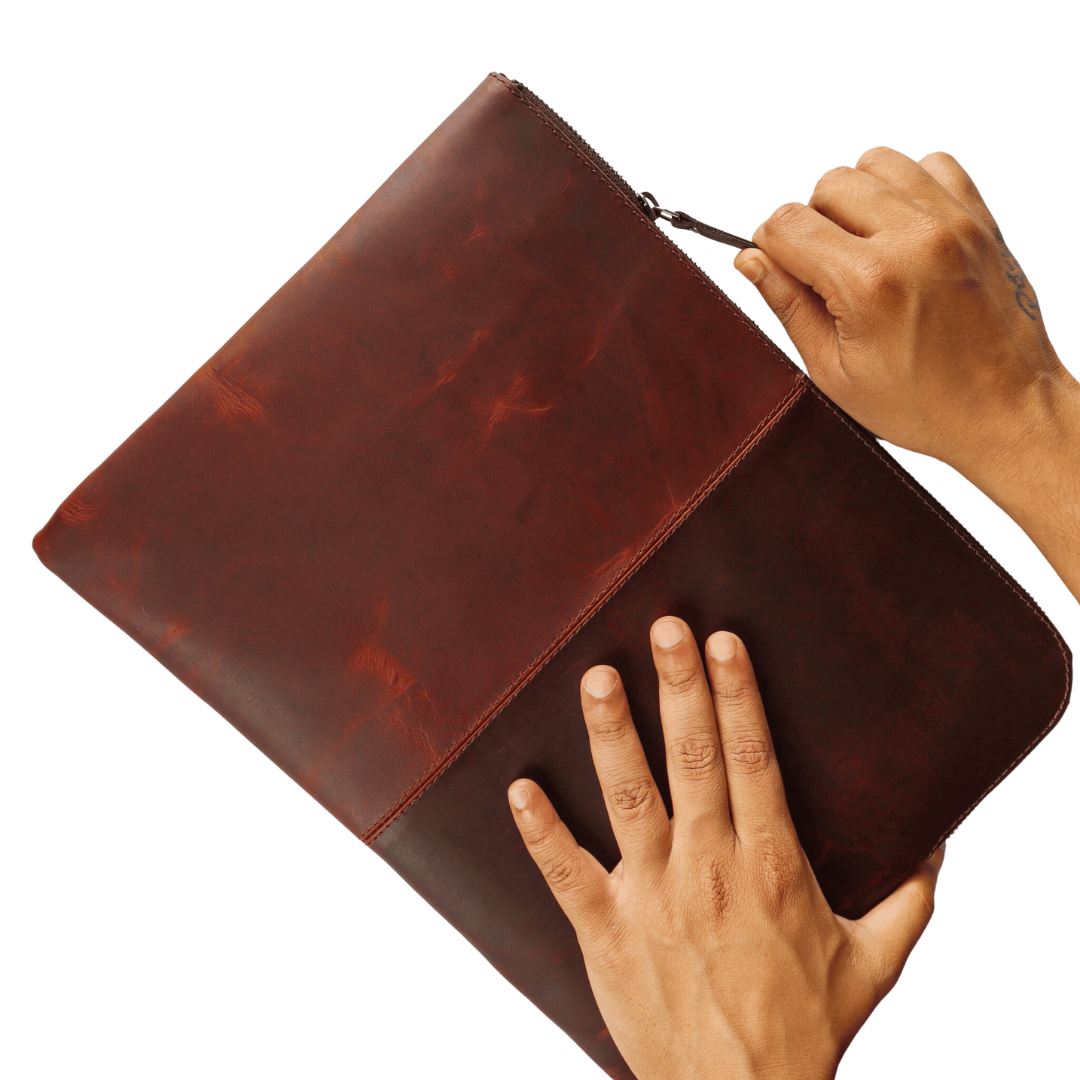 Sleek Macbook Sleeve Genuine Leather Laptop Bag Sepia Wine
