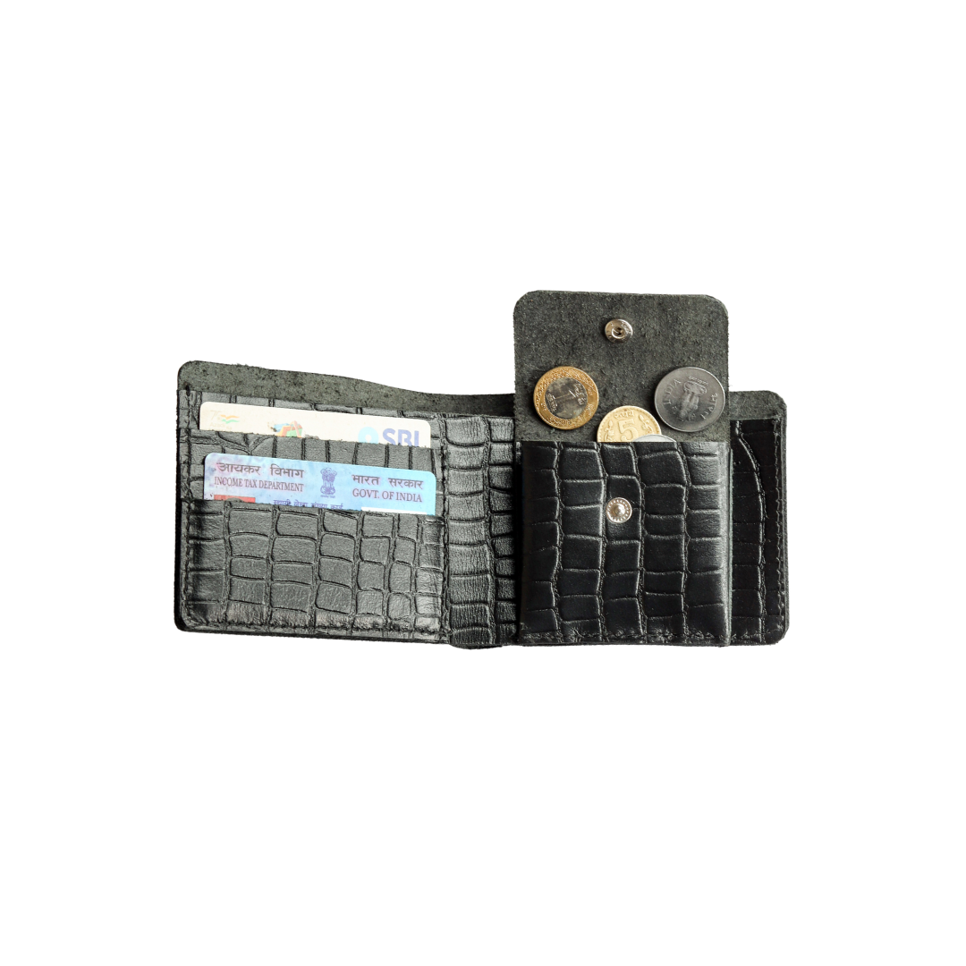 Mini Pocket Glam Leather Wallet Ebony Black