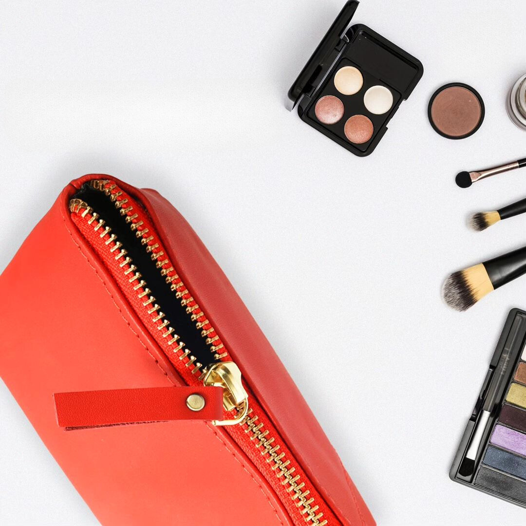 Roamready Genuine Leather Makeup Pouch Orange Touch