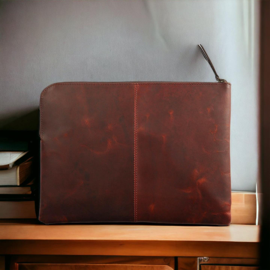 Sleek Macbook Sleeve Genuine Leather Laptop Bag Sepia Wine