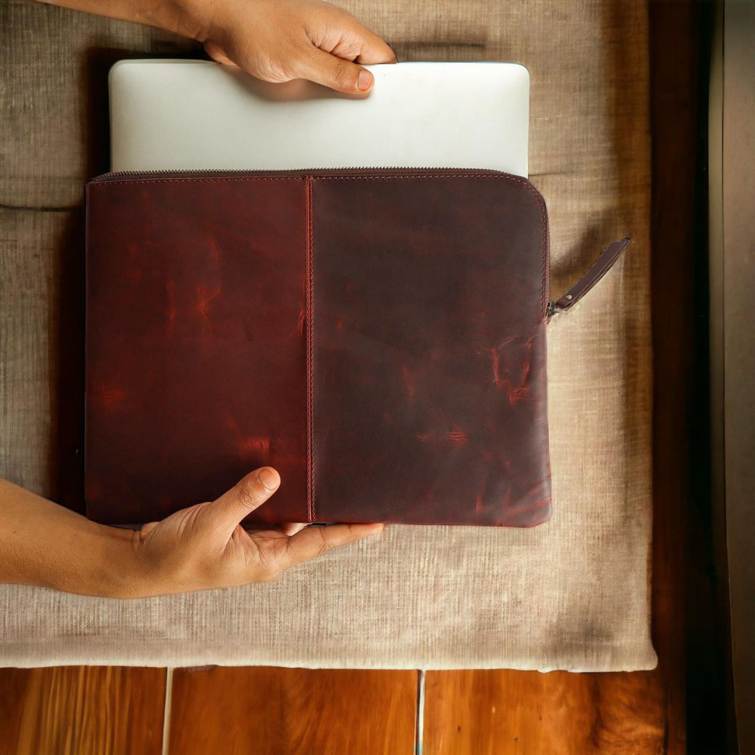 Sleek Macbook Sleeve Genuine Leather Laptop Bag Sepia Wine