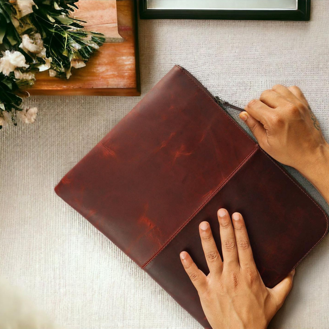 Sleek Macbook Sleeve Genuine Leather Laptop Bag Sepia Wine