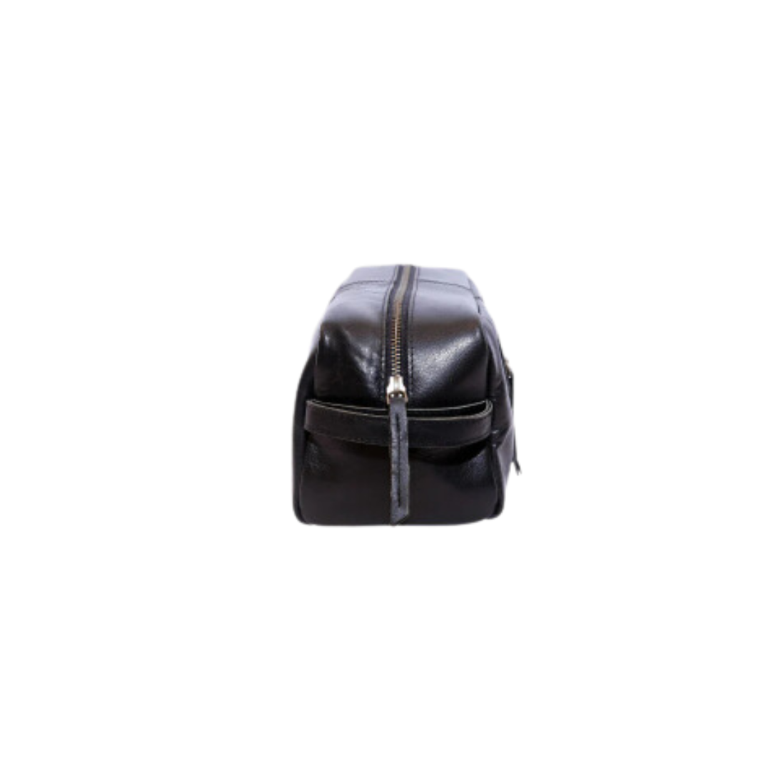 ON the go pouch Genuine Leather Tolietry Bag Ebony Black