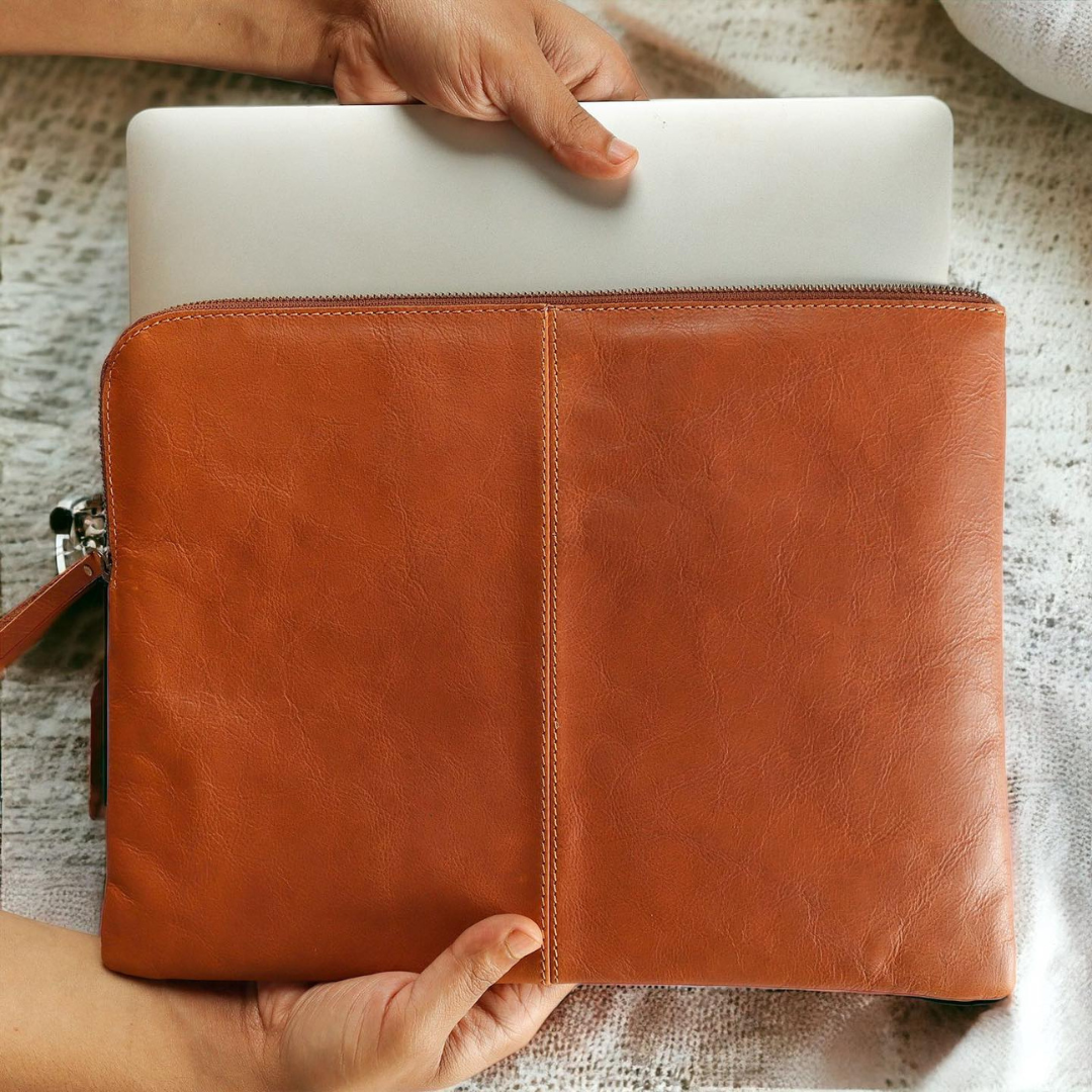 Sleek Macbook Sleeve Genuine Leather Laptop Bag Tan Touch